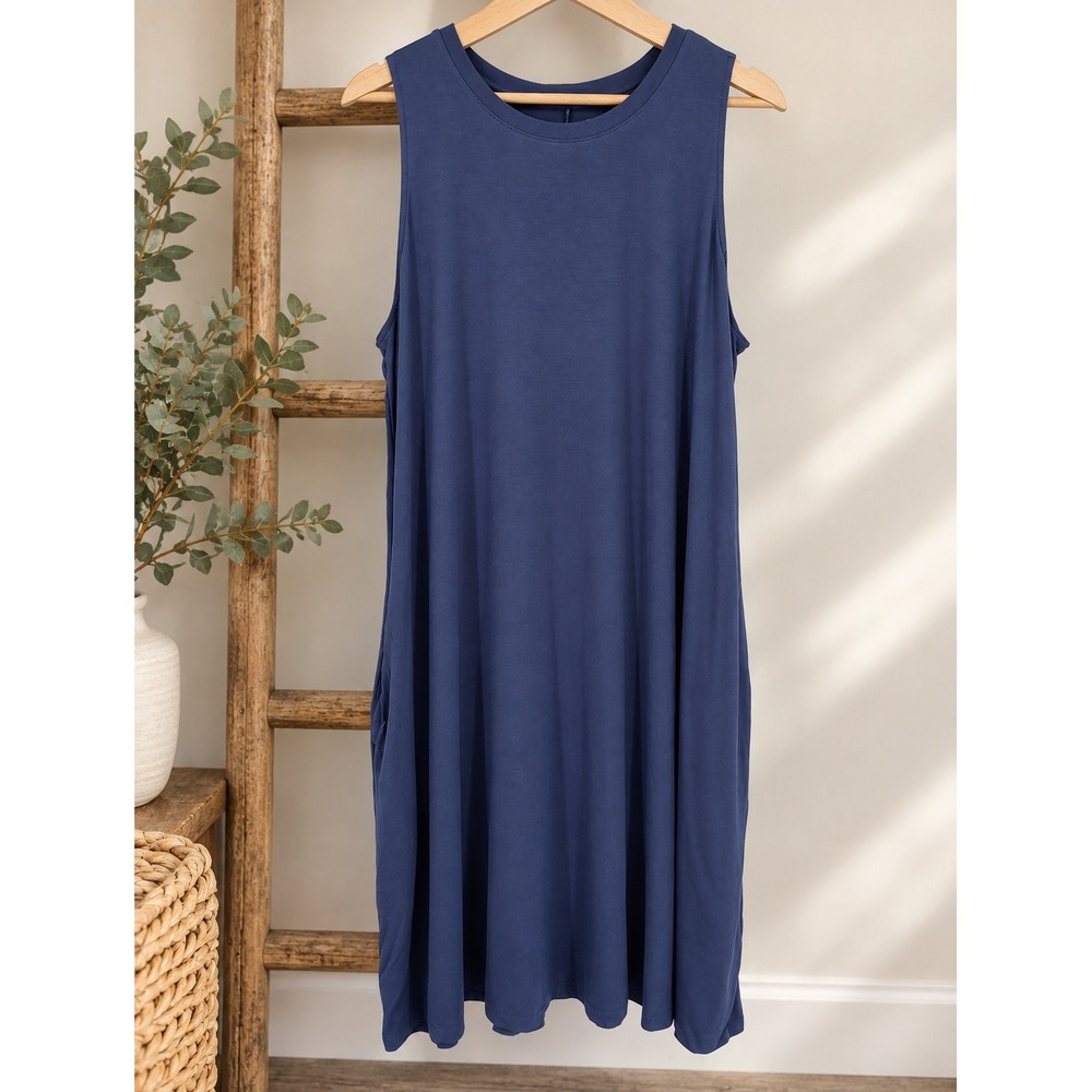 Time and Tru Sleeveless Dress Women XL Blue Casual Knit Swing Pocket